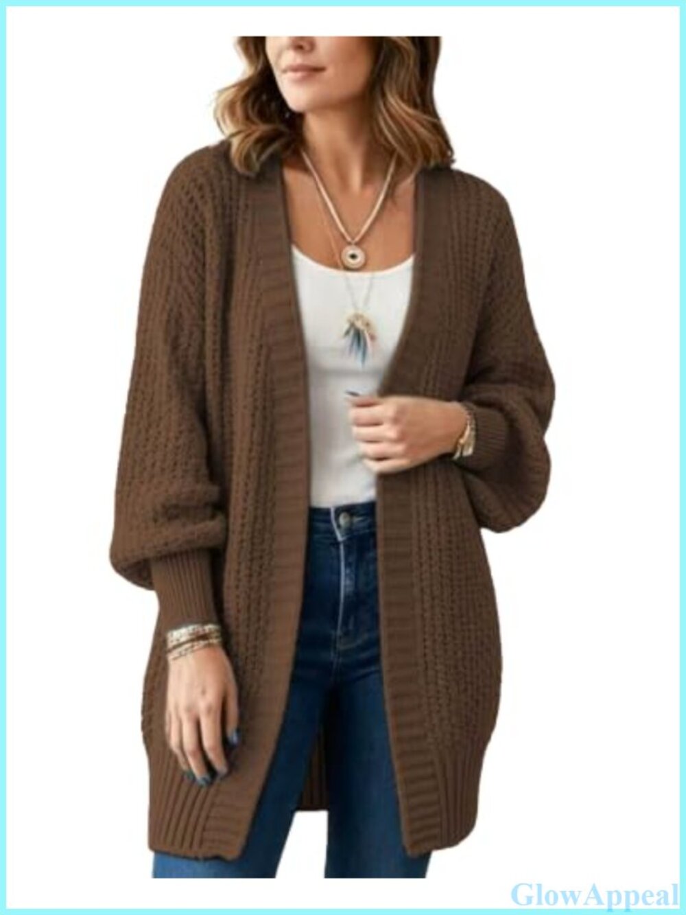 Long Open Front Oversized Knit Cardigan Sweater with Pockets
